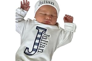 Custom Baby Coming Home Outfit, Personalized Name Embroidery Romper & Gown Set,Newborn Sleeper