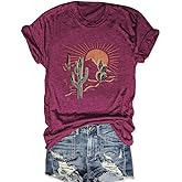 Women Adventure Shirts Western Retro Sunrise Desert T Shirt Funny Summer Climbing Short Sleeve Tee Tops