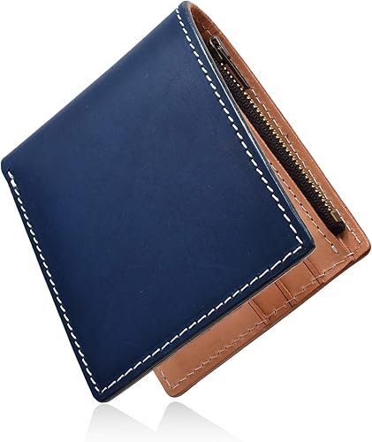 Amazon クババ 財布 メンズ 二つ折り 本革 レザー ウォレット 革 ミンクオイル セット付 紳士シリーズ ネイビーブルー 財布