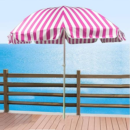 Amazon Com Hxsm Round Beach Umbrella 2 2m Garden Parasol Large Patio Umbrella Waterproof Outdoor Sun Shade Umbrella Stripes No Base Non Rusting Garden Outdoor