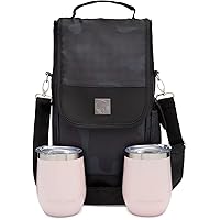 One Savvy Girl Wine Tote Bag with Stainless Steel Stemless Wine Glasses - 2 Bottle Wine Carrier Purse - Perfect for…