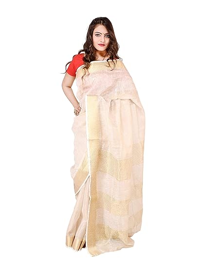 Womens Bhagalpuri Linen Saree with Running Blouse (Tissue-01_Golden)