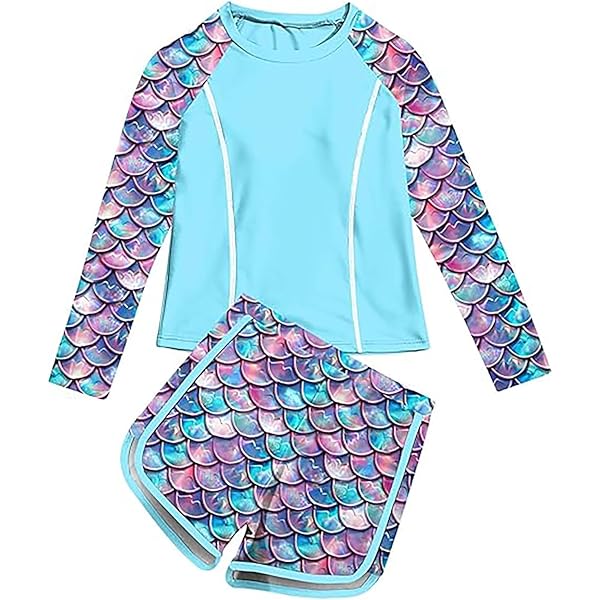 Justice Girls Long Sleeve Rashgaurd Swimsuit Set, Sizes 5-25
