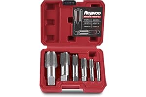 Reywoo 6-Piece NPT Pipe Tap Set, 1", 3/4", 1/2", 3/8", 1/4", 1/8" NPT Tap Set, Precision Carbon Steel Hand Threading Plumbing Tap Set for Clean Accurate Threads