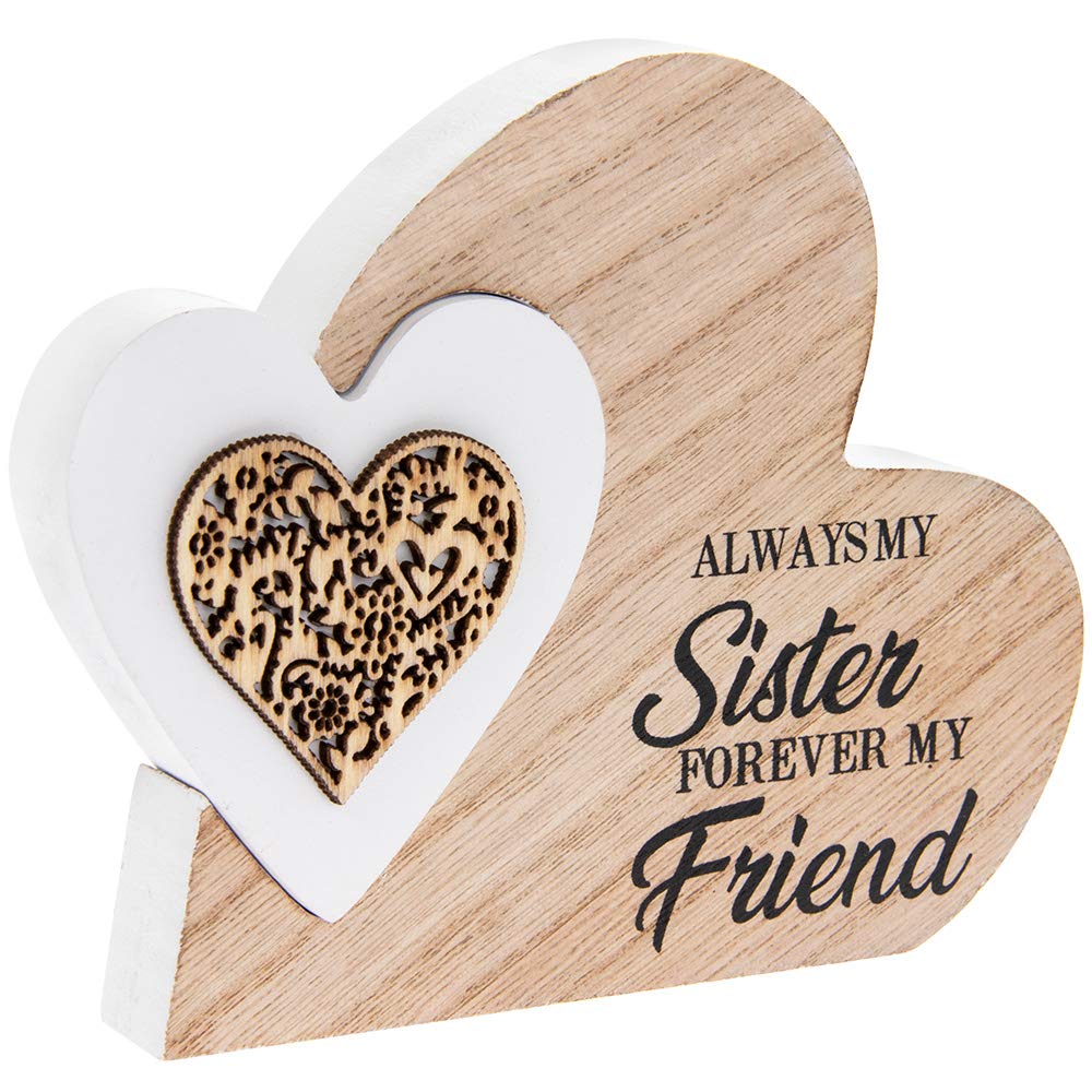 The Leonardo Collection Laser Cut Woodcraft Mini Heart Plaque - Always my SISTER forever my friend