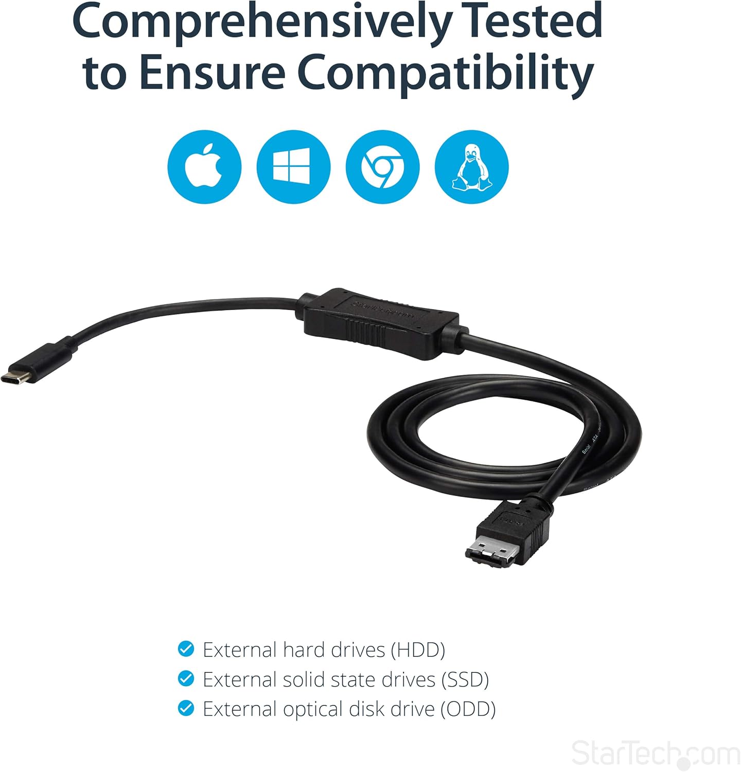 StarTech.com USB C to eSATA Cable, 3 ft / 1m, 5Gbp, For HDD / SSD / ODD, External Hard Drive Adapter - Image 4