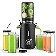 ACOQOOS Cold Press Juicer Machines with 10 Glass Juice Bottles, Cold Press Juicer Whole Fruit and Vegetable with 4.3" Feeding Chute, Easy to Clean Juicers with 2 Cups, Masticating Juicer Black