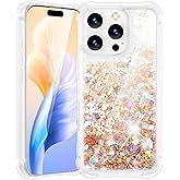 ScandiCasis Liquid Glitter Case for iPhone 16 Pro Max, Flowing Sparkle Quicksand Design Bling Glitter Clear Case for Women, Soft TPU Shockproof Girly Case, Gold