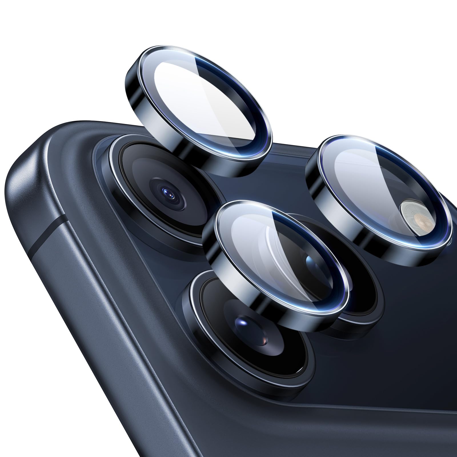 Photo 1 of ESR Camera Lens Protector for iPhone 17 Pro Max/17 Pro/16 Pro Max/16 Pro/15 Pro Max/15 Pro/14 Pro Max/14 Pro, Ultra-tough HD Individual Lens Protectors, Ultra-thin Tempered Glass, 1 Pack, Blue