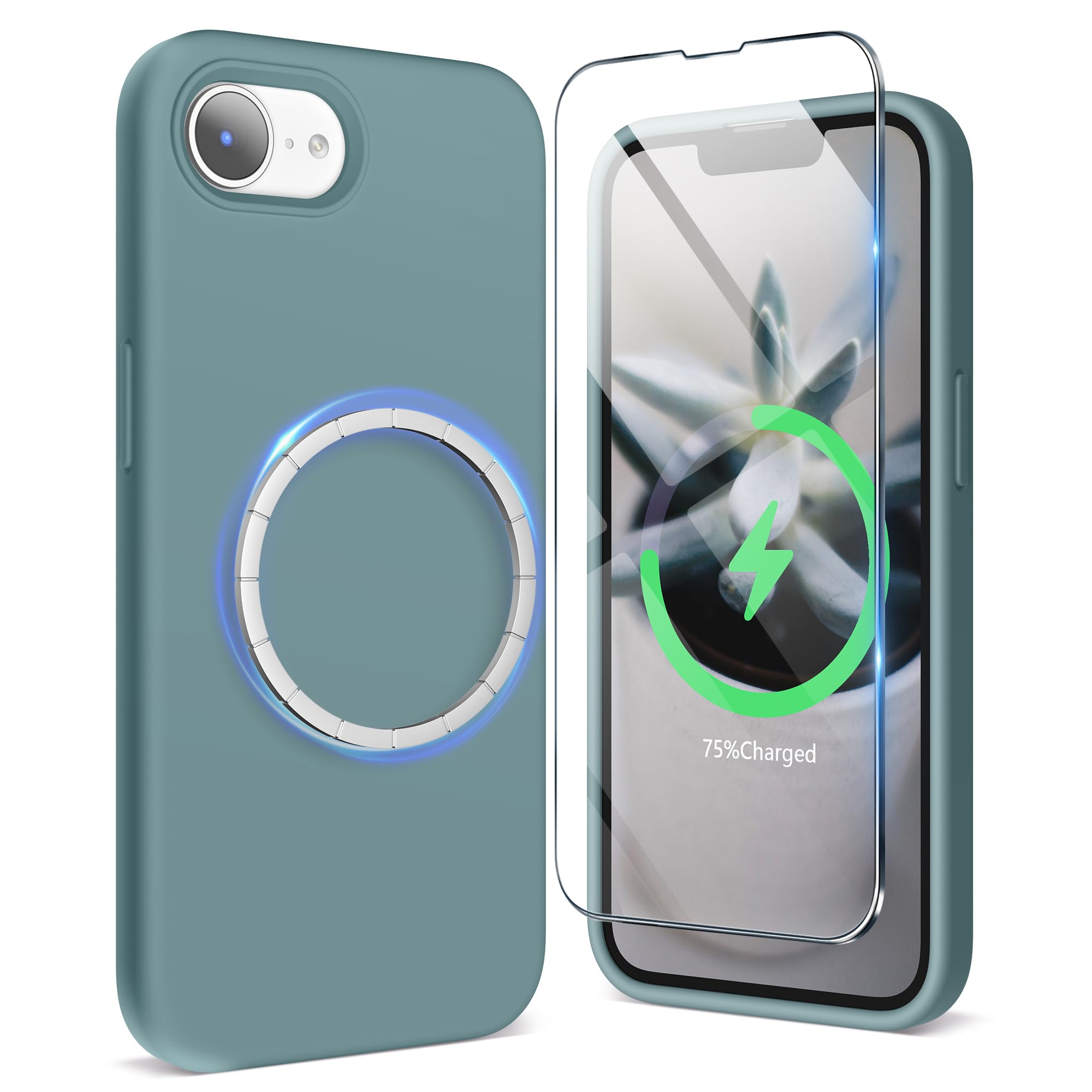 SURPHY for iPhone 17e Case & for iPhone 16e Case Compatible with MagSafe, with Screen Protector, Liquid Silicone Phone Cases (Cactus Green)