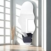BST FURNH Cloud Shaped Wall Mirror 47x23 Inch - Large Irregular Asymmetrical Mirror for Living Room Bedroom Bathroom Entryway, Frameless Decorative Wall Mounted Mirror, White