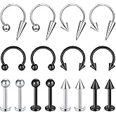 Zolure 16g Lip Rings Horseshoe Labret Jewelry Lip Barbell Ring Spike Snake Bite Piercing Jewelry Tragus Helix Earrings Studs Medusa Piercing for Women Men