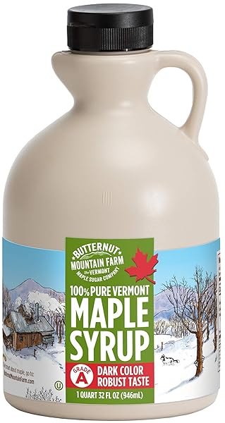 BUTTERNUT MOUNTAIN FARM PURE VERMONT MAPLE SYRUP, GRADE A, DARK COLOR, ROBUST TASTE, ALL NATURAL, EASY POUR, 32 FL OZ, 1 QT (PREV GRADE B)