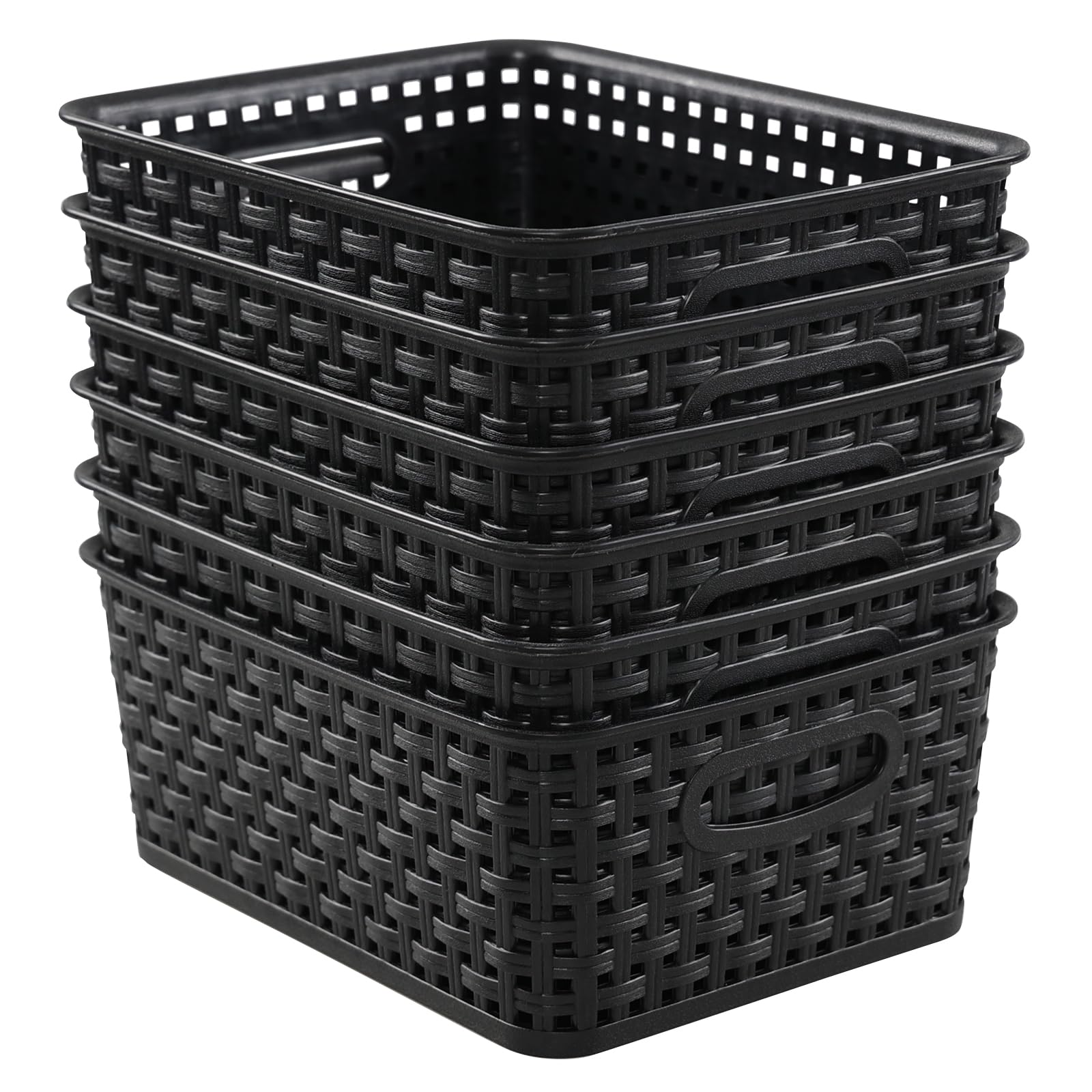 Sandmovie Plastic Woven Storage Baskets, Black, 6 Packs