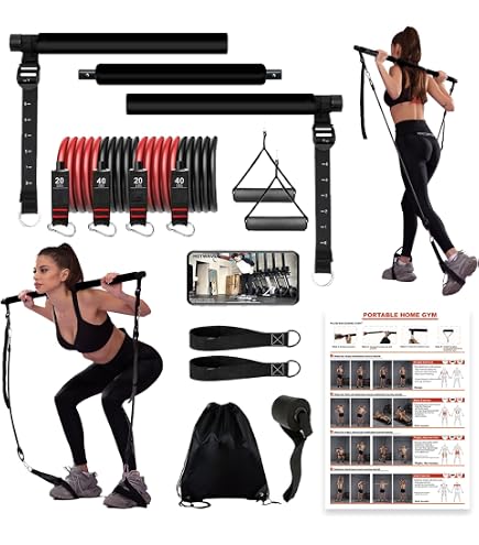 thumbnail interactive-video image 1 of Portable Yoga Pilates Bar Kit, Pilates Equipment With Resistance Band Bar For To 1 of 9