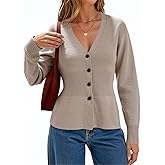 Cicy Bell Womens V Neck Cardigan Sweaters Long Sleeve Cinched Waist Knit Tops Dressy Casual Button Up Fitted Outerwear