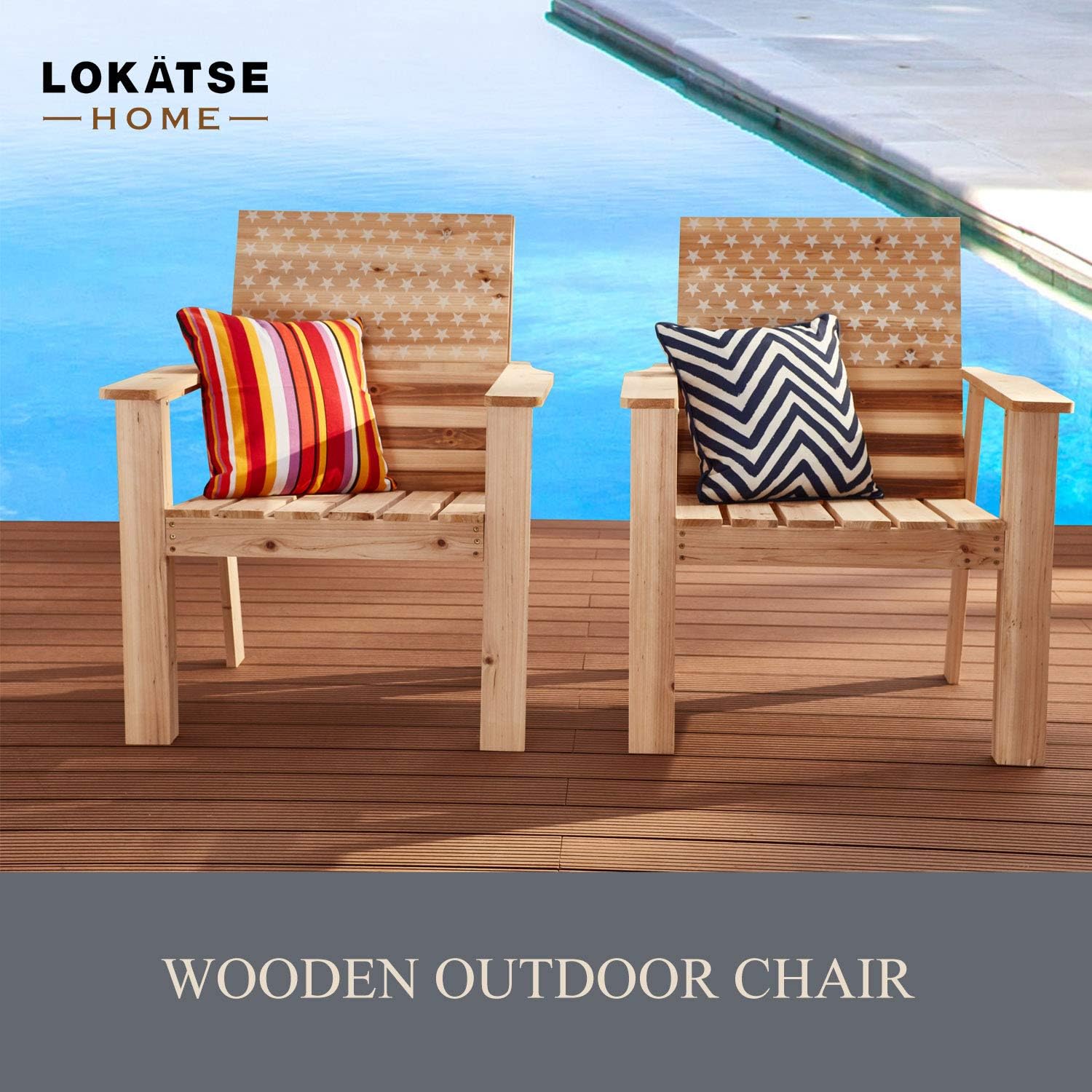 LOKATSE HOME Wood Patio Dining Chairs Set of 2 for Garden, Yard, Lawn, Deck, Porch, Outdoor Living, 32.3"(D) x 29.7"(W) x 36.6"(H), Wooden : Garden & Outdoor