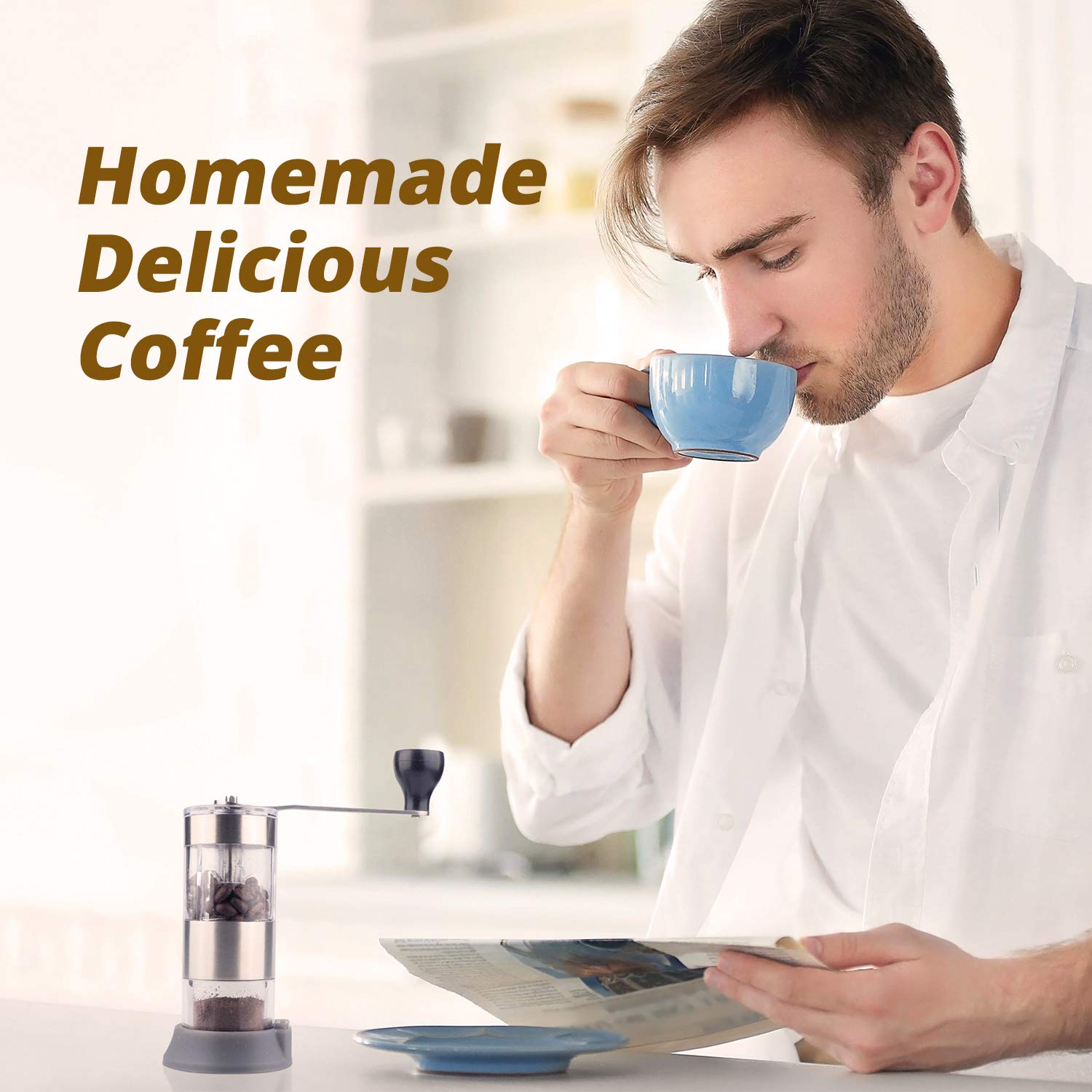 Manual Coffee Grinder with Adjustable Setting - Portable Coffee Grinder, Conical Ceramic Burr Mill for Camping, Travel, Picnics