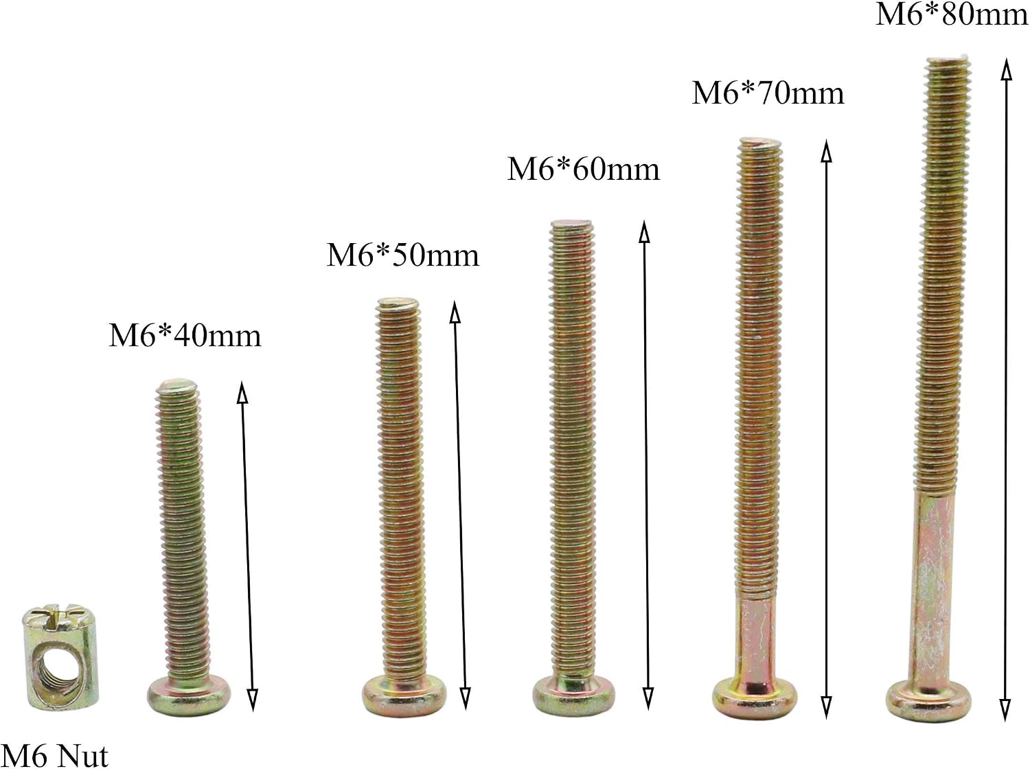 Raogoodcx 100Pcs M6 Barrel Nuts Bolts(6mm x 40mm, 6mm x 50mm, 6mm x 60mm, 6mm x 70mm - Image 4