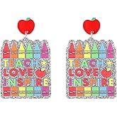 Pencil Earrings Acrylic Teacher Earrings Rainbow Pencil Book Graduation Dangle Drop Earrings for Back to School Jewelry Teacher’s Day Gifts