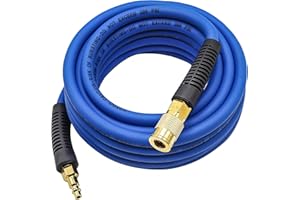 YOTOO Hybrid Air Hose, 1/4-Inch by 25-Feet 300 PSI Heavy Duty Air Compressor Hose, Lightweight, Kink Resistant, All-Weather Flexibility with 1/4-Inch Industrial Air Fittings and Bend Restrictors, Blue
