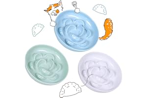 FULLCHARM Unbreakable Slow Feeder Bowl for Cats and Small Dogs - Set of 3 Melamine Puzzle Cat Plates for Wet & Dry Food- Whisker Friendly & Dishwasher Safe & Non Slip Design (Blue + Green +White *3, 6.3''W)