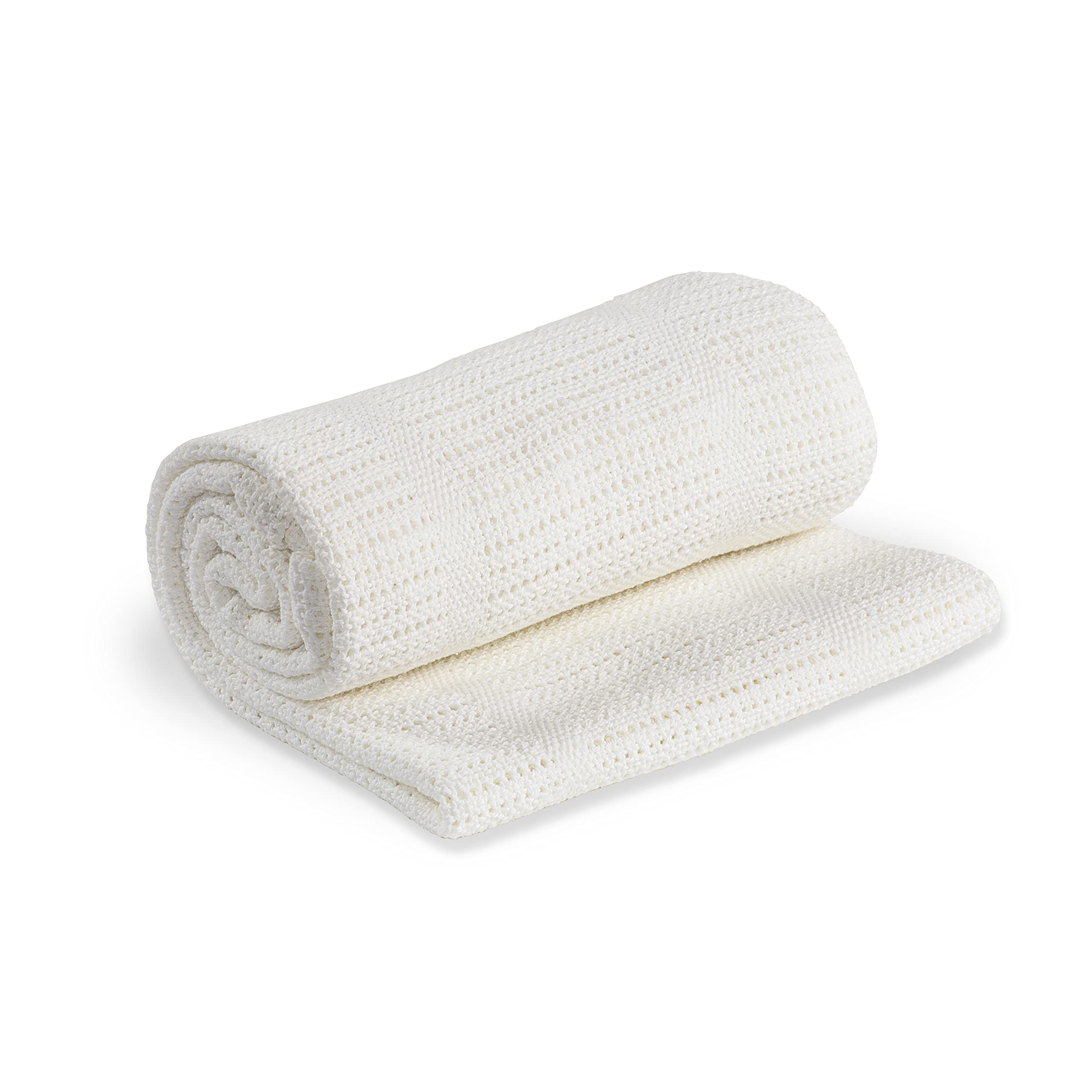 Lulujo 100 Percent Cotton Cellular Blanket, White