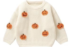 Baby Girl Boy Halloween Sweater Outfit Long Sleeve Pumpkin Letter Embroidery Knit Pullover Fall Winter Sweatshirt