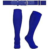 WERFORU Baseball Socks and Belt Combo Set Boys Baseball Belt and Socks Elastic Softball Socks and Belt for Adults and Youth