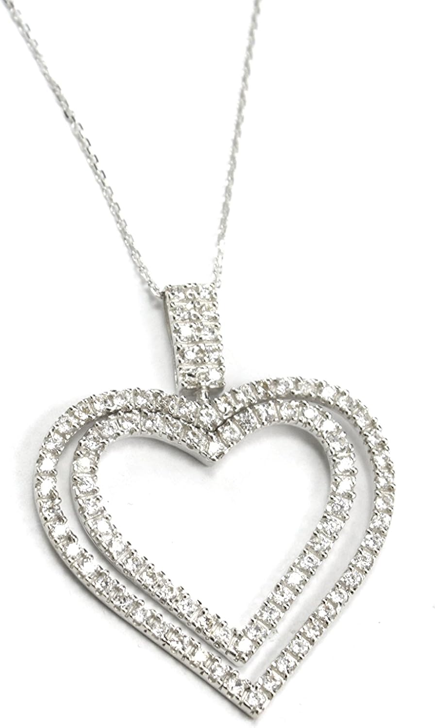 14K White Gold Double Open Heart Necklace Jewelry