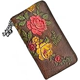 SHARPAD Wallet Genuine Leather for Women - with RFID Blocking Card checkbook ID Slot Large Capacity Vintage style (rose coffee)