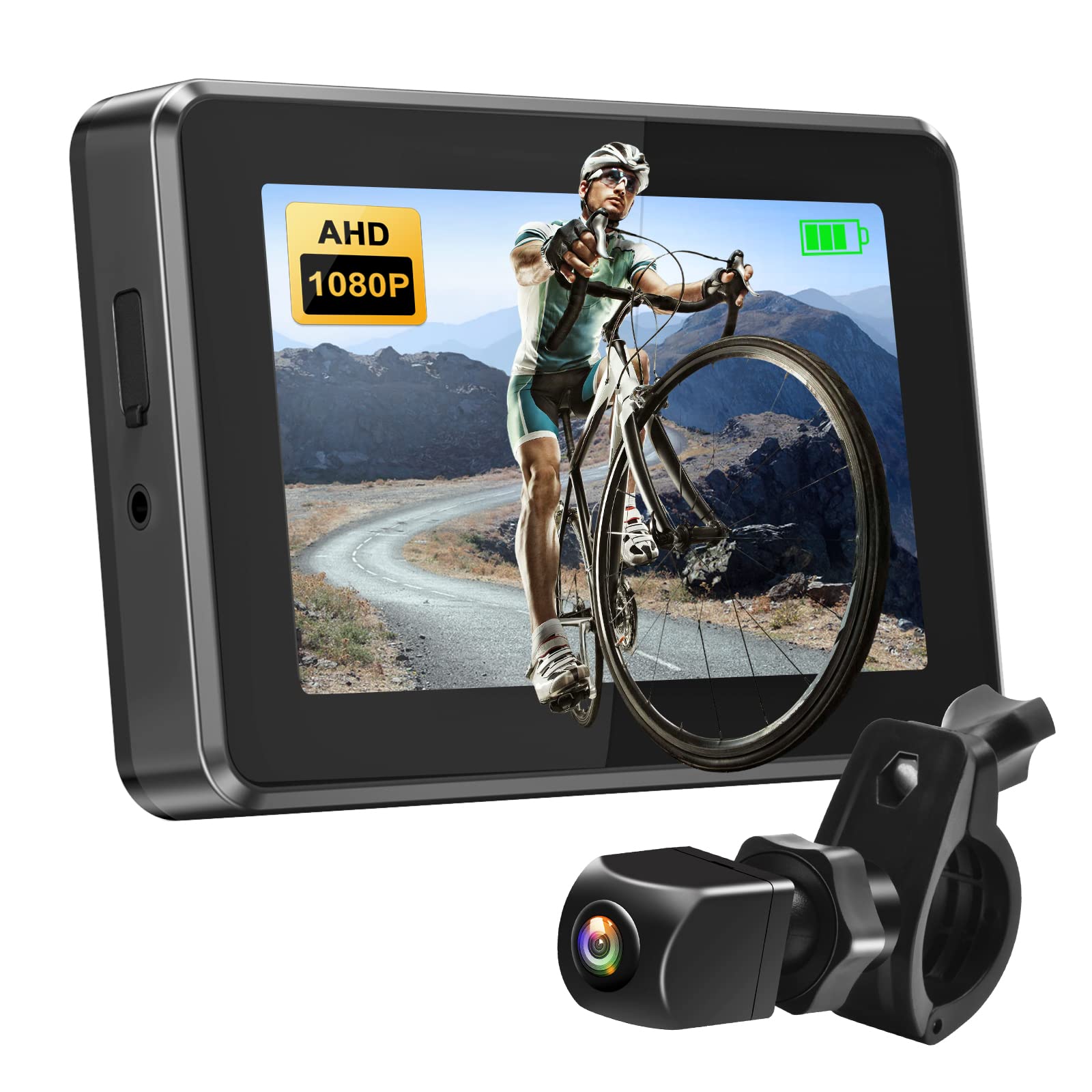 PARKVISION Bike Camera 1080P Bicycle Rear View Camera with 4.3" AHD Monitor, 360° Rotatable Bracket Bike Handlebar Mirror Bicycle Cycling Rear View Cam