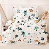 JSD Blue Astronaut Toddler Bedding Set, 4 Piece Space Theme Rocket Bed-in-a-Bag Toddler Comforter Sheet Set, Machine Washable