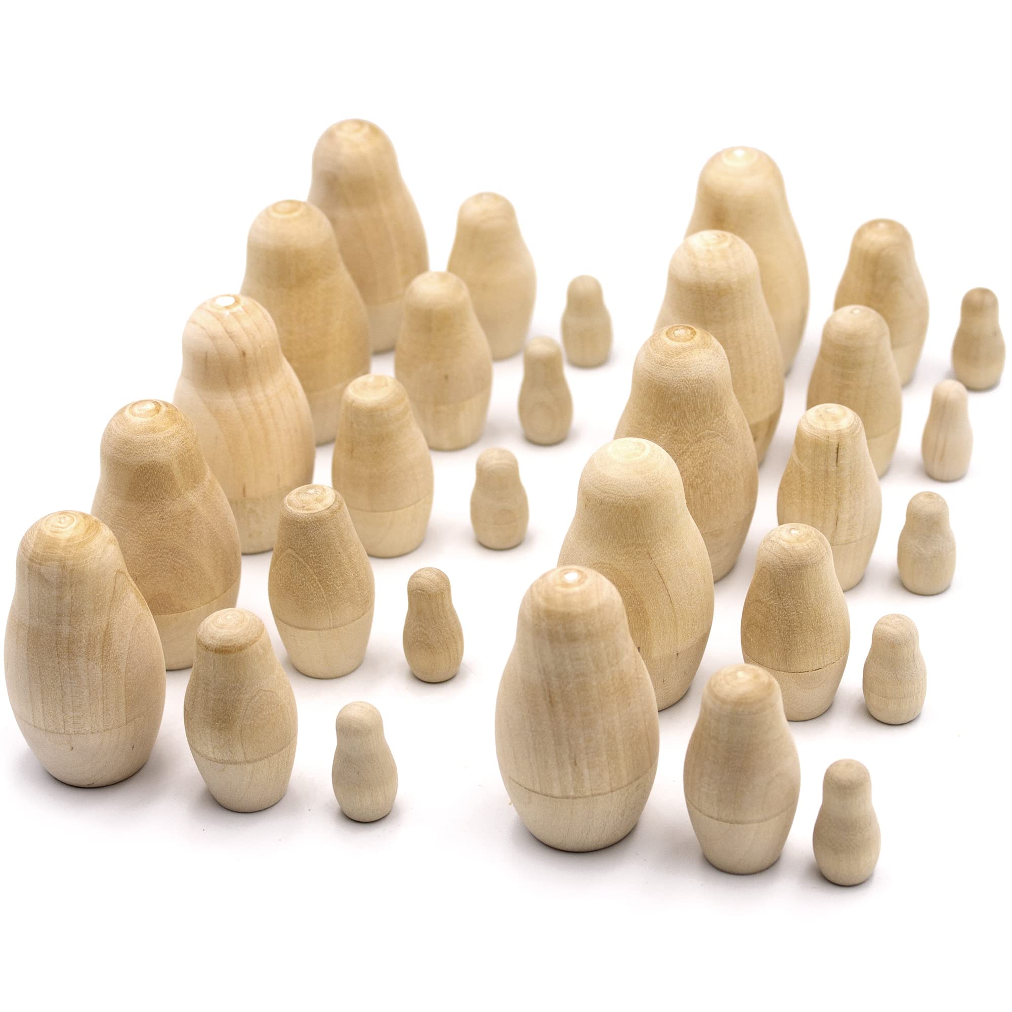 AEVVV Lot of Blank Nesting Dolls of 10 Sets by 3 pcs - Blank Unpainted Russian Nesting Dolls - Wooden Dolls Unfinished