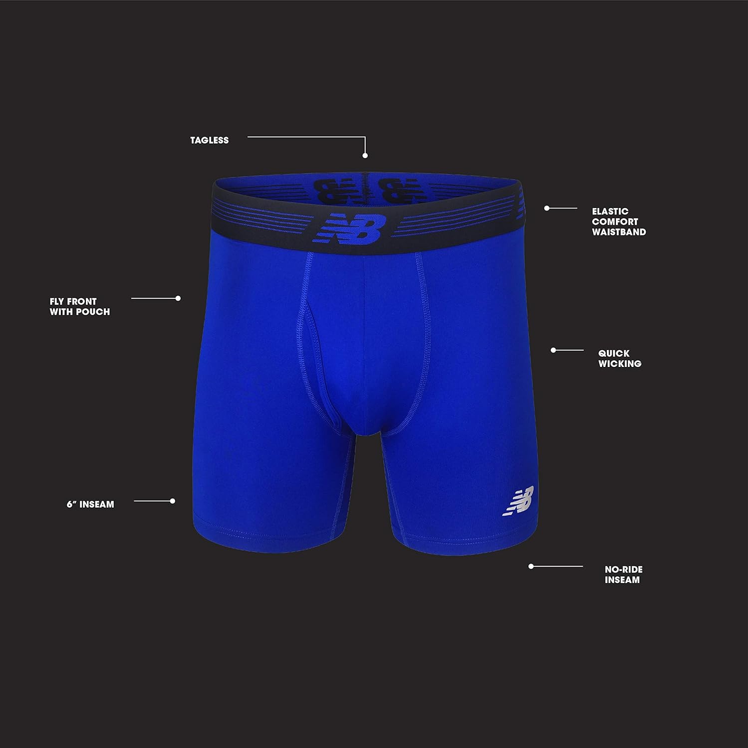 New Balance Men's 6" Boxer Brief Fly Front with Pouch, 3-Pack of 6 Inch Tagless Underwear: Clothing