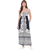 London Times Women's Smocked Back Square Neck Tiered Maxi Dress