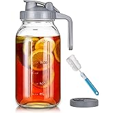 YEBODA 64oz Glass Pitcher with Lid, 2 Quart Mason Jar Pitcher with Pour Spout Lids, Wide Mouth Jar Leakproof Glass Jug, Heavy Duty Container for Water, Juice, Milk, Tea, Iced Coffee, and Drinks -Grey