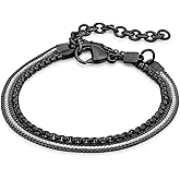 Galis Mens Bracelet - Cuban Link or Box Chain Layered Chain For Men - Premium Stainless Steel, Valentines Gift for him, Gold, Silver, Black Bracelet For Men 7-8" Size, 3-5mm Thick