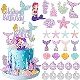 Lukinuo Mermaid Cake Toppers for Girl 30pcs Little Mermaid Figurine Under The Sea Ocean Cake Decor Seaweed Bubble Starfish Shell Mermaids Tail Cupcake Picks for Mermaids Princess Birthday Baby Shower