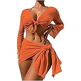 SOLY HUX Bathing Suit for Women 4 Piece Halter Triangle Bikini Sets Swimsuit with Cover Up