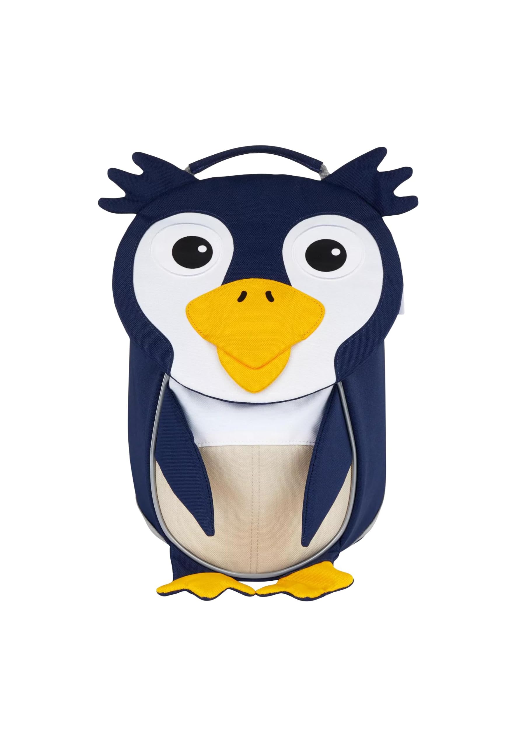 Affenzahn Little Friend Nursery Backpack for 1-3 Years Old Ergonomic Reflective Pull Tongue with Name Plate, Penguin - Dark Blue, One Size