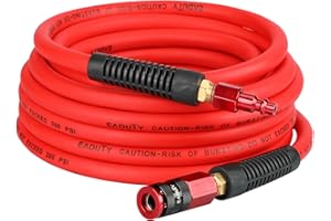 EADUTY Hybrid Air Hose 1/4 In. x 25 ft, Lightweight, Flexible, Durable Air Compressor Hose with Aluminum Universal Quick Coupler and Industrial Plug, Red