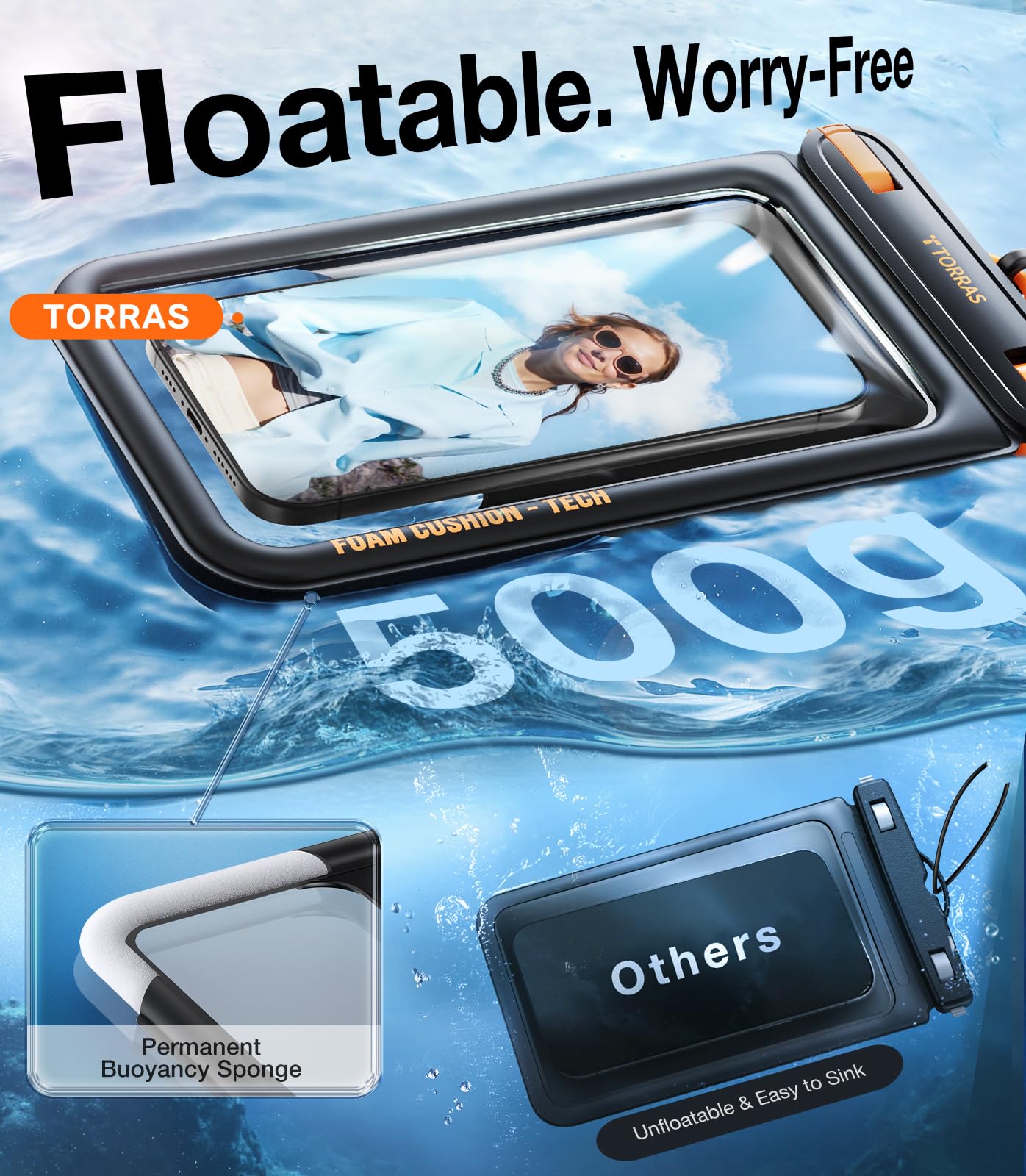 TORRAS IP68 Waterproof Phone Pouch Double Space, Floating Waterproof Phone Case with Lanyard for iPhone 17 Pro Max 16 15 14 S25 S24, Phone Dry Bag Vacation Cruise Ship Travel Essentials 7.0'', Black