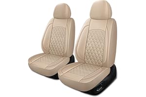 HChengkikz Leather Seat Covers,Breathable and Waterproof Napa Leather Car Seat Cover,Universal Interior for Cars,Sedans,SUVs,Vans,Trucks(Front Seat,Beige,N3)