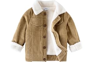 Volunboy Baby Boy Corduroy Jacket Toddler Fleece Winter Coat Kid Sherpa Lined Button Down Warm Outwear