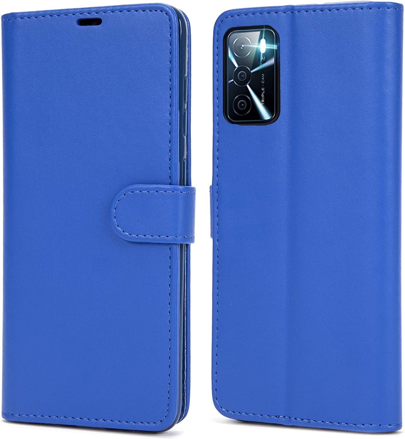 NWNK13 For Oppo A16S / A54S / A16 Case Leather Wallet Book Flip Stand View Phone Cover with Card Holder Slots Compatible with Oppo A16s (Blue)