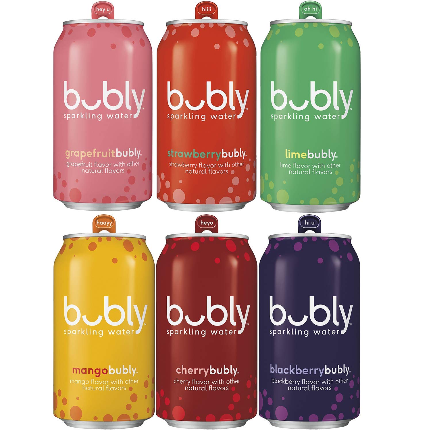 Bubly bubly 6F 18pk VP (Blackberry, Lime, Cherry, Grapefruit, Strawberry, Mango) 6FL Sampler VP, 12 Fl Oz (Pack of 18), 216 Fl Oz !! 6FL Sampler VP(Pack of 18)