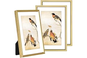 BKABOT 5x7 Picture Frame Set of 3, Brass Metal Photo Frames with HD Glass, Fits 4x6 with Mat or 5x7 without Mat, Wall Hanging and Table Display