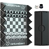 VENTUREBOARD 6 Inches Magnetic Unique Chess Set Board Game - 2 Extra Queens - Folding Board, Portable Travel Chess Board Game Pieces - Black/Grey