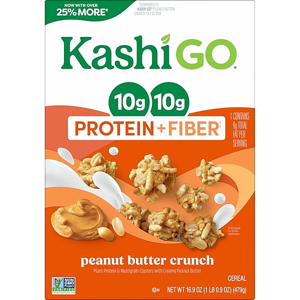 KASHI GO PROTEIN CEREAL, 10G PROTEIN, 10G FIBER, PEANUT BUTTER CRUNCH, 16.9OZ BOX (1 BOX)